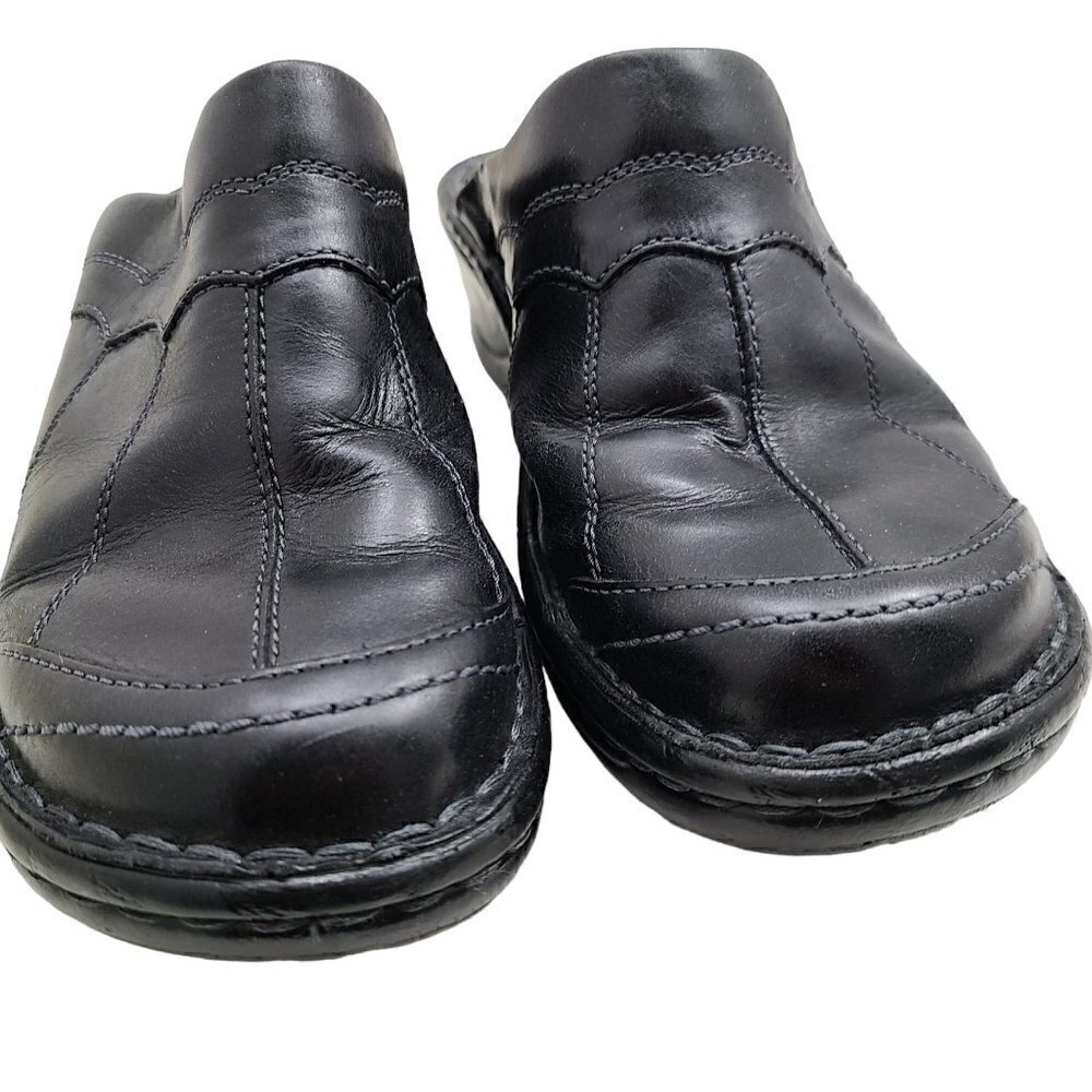 Joseph Siebel Black Leather Slip on Heeled Clog Mules - Picture 3 of 10